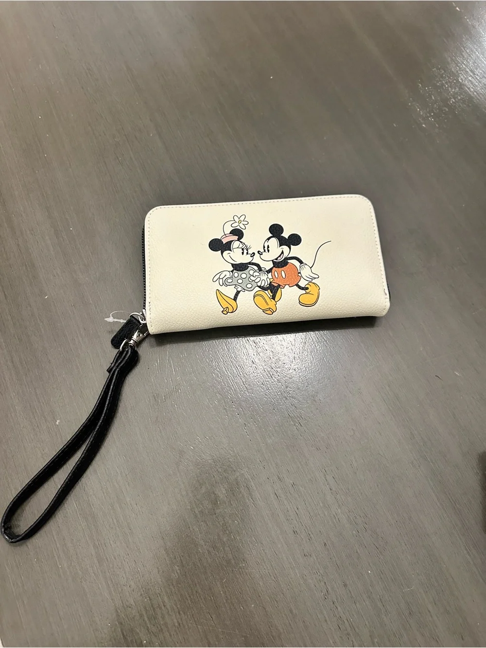 Cream Mickey & Minnie Zip-Around Wristlet Wallet